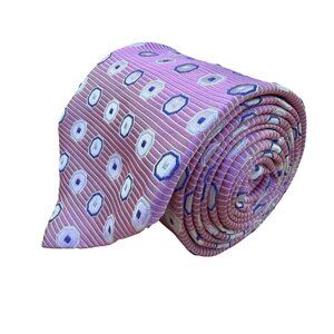 Hugo Boss Mens Pink & Blue Silk Geometric Pattern Tie Made In Italy Classic